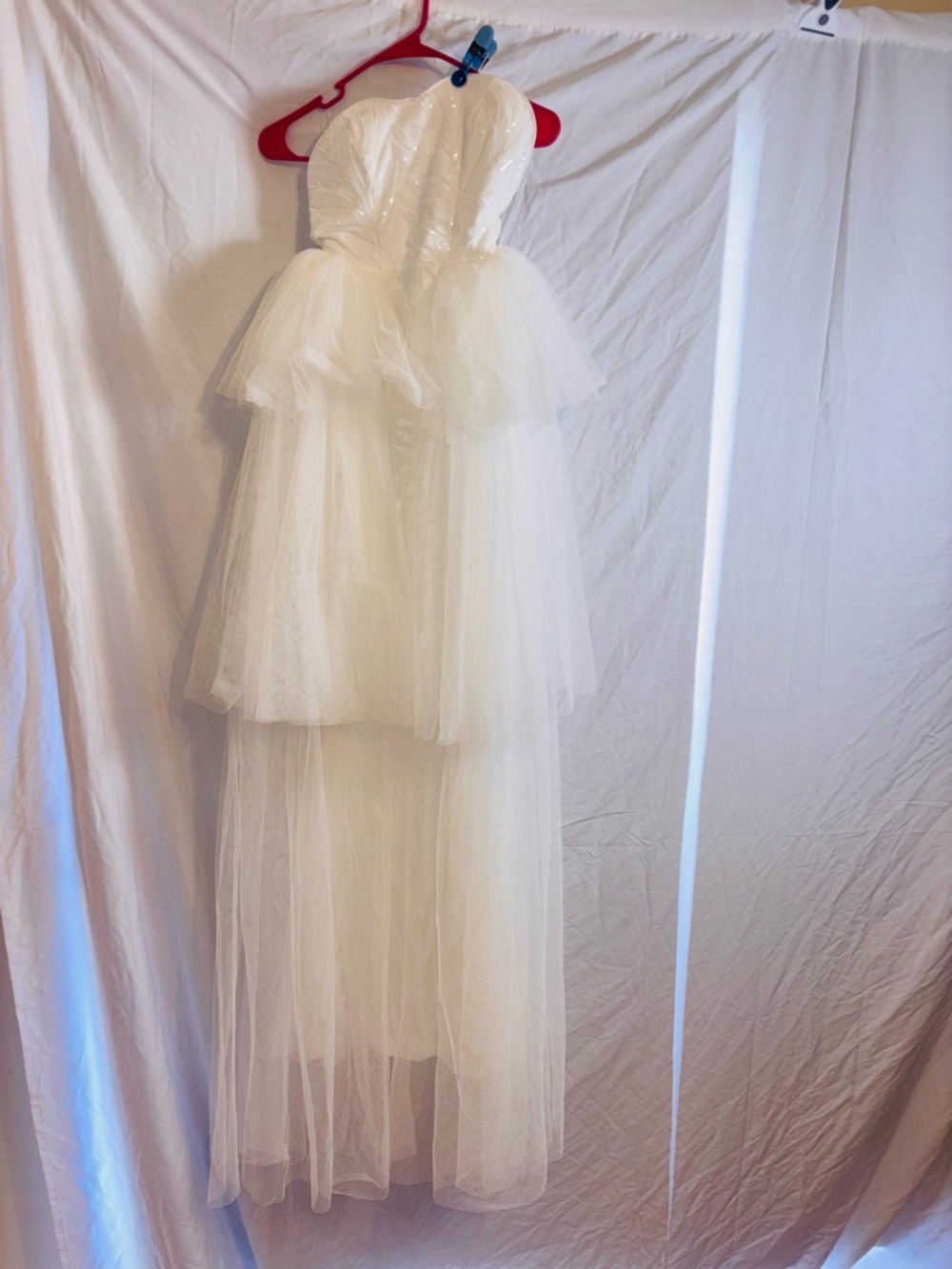 Strapless White Layered Tulle Dress